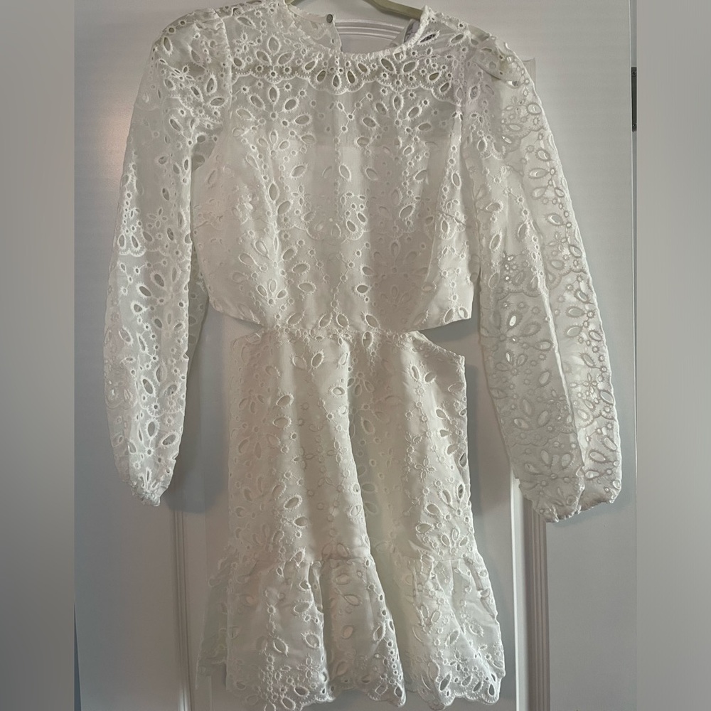 White Long- sleeve Mini Dress